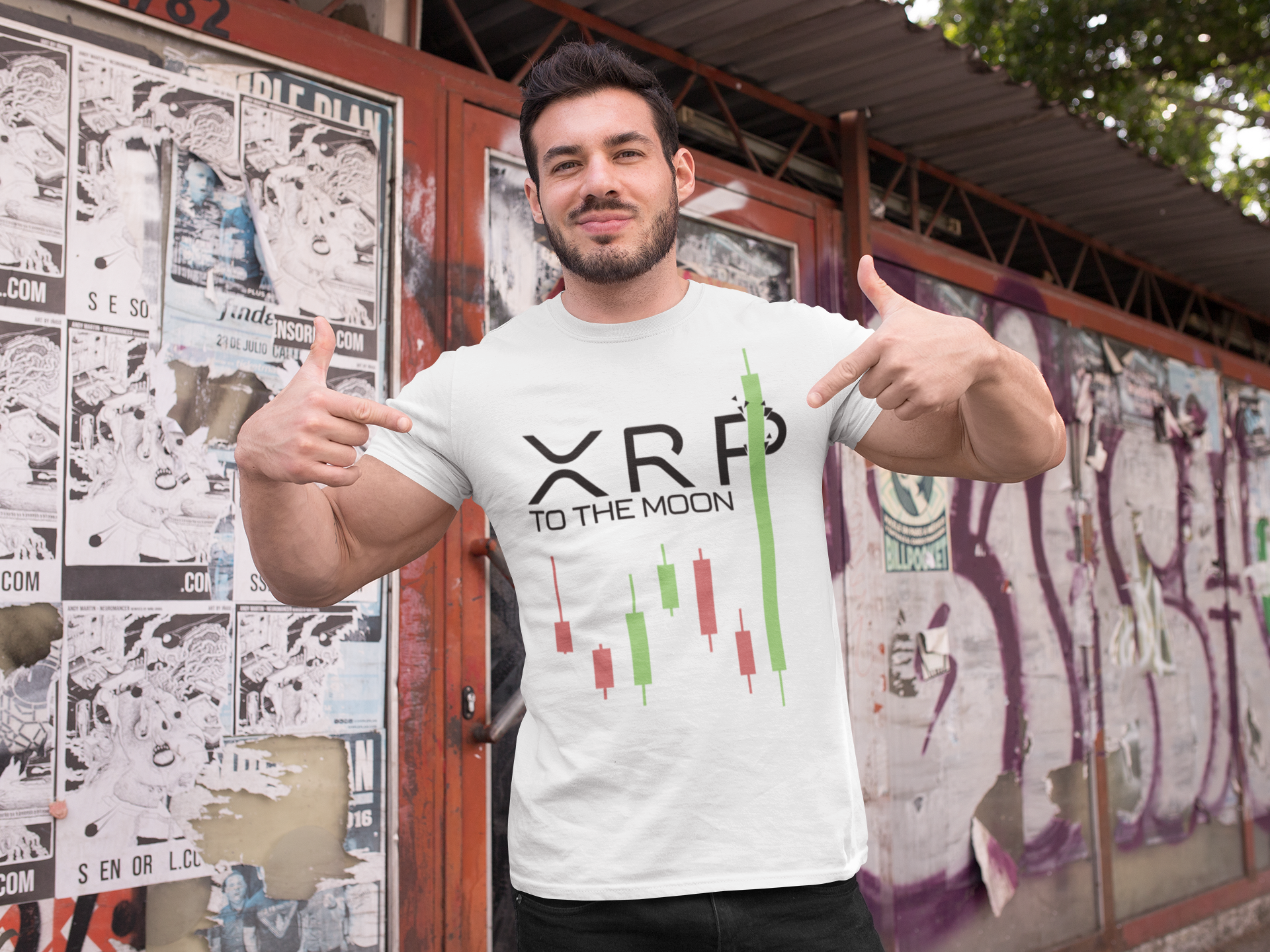 Person wearing a xrp god candle shirt