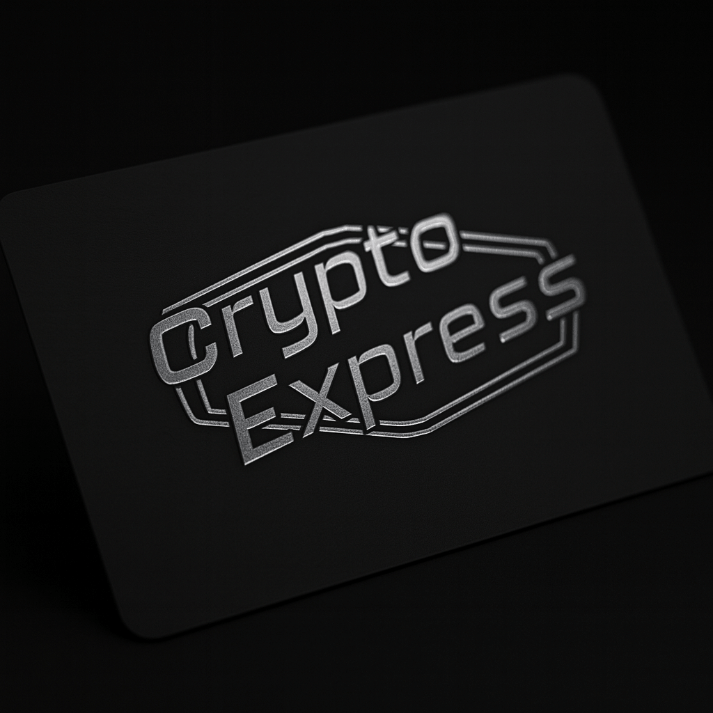 Black card with 'Crypto Express' logo on a black background